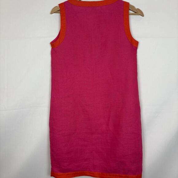 Sigrid Olsen 100% Linen Pink and Orange Color Block Shift Dress Sz. S - Picture 4 of 6